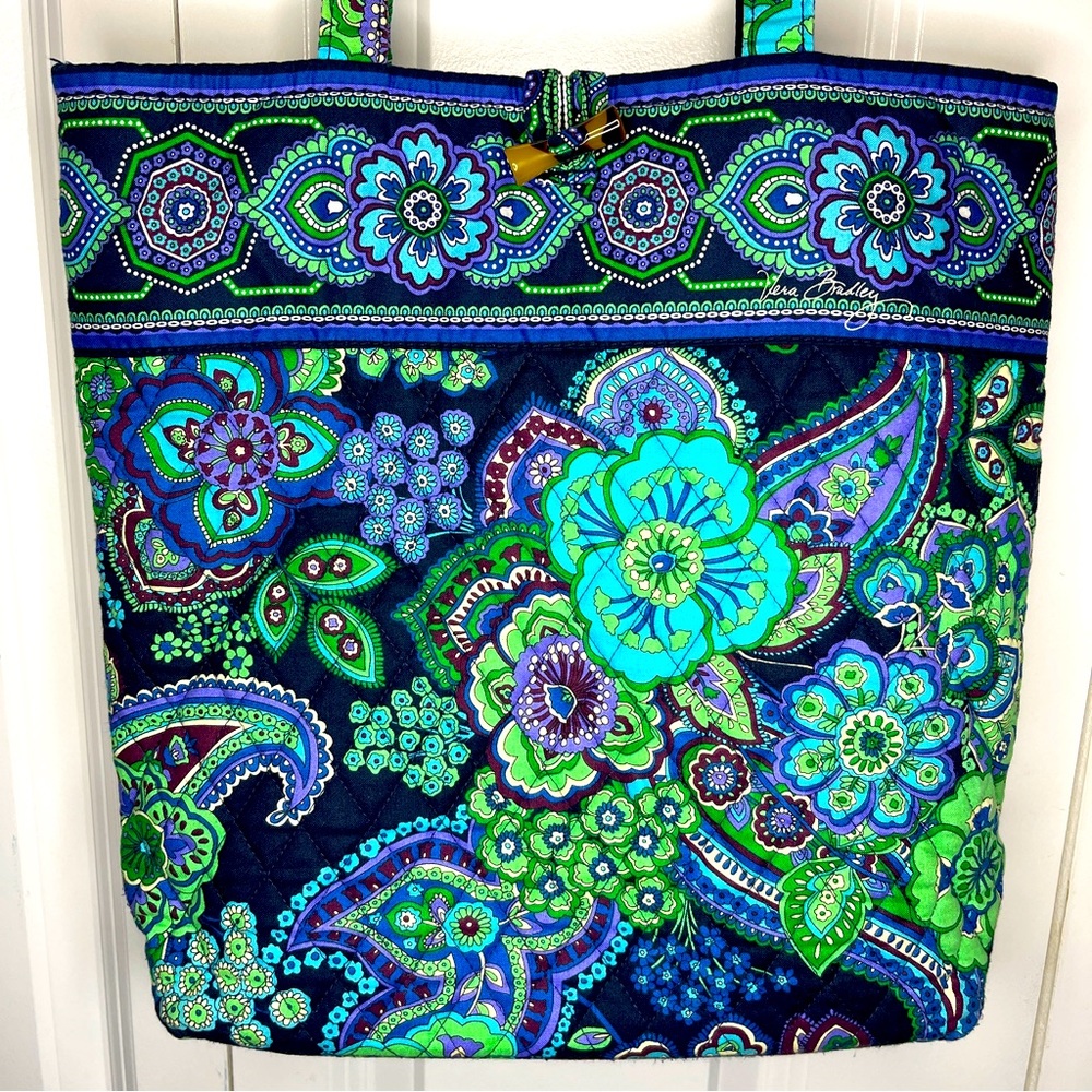 Vera Bradley Navy Blue Green Turquoise Floral Quilted Tote